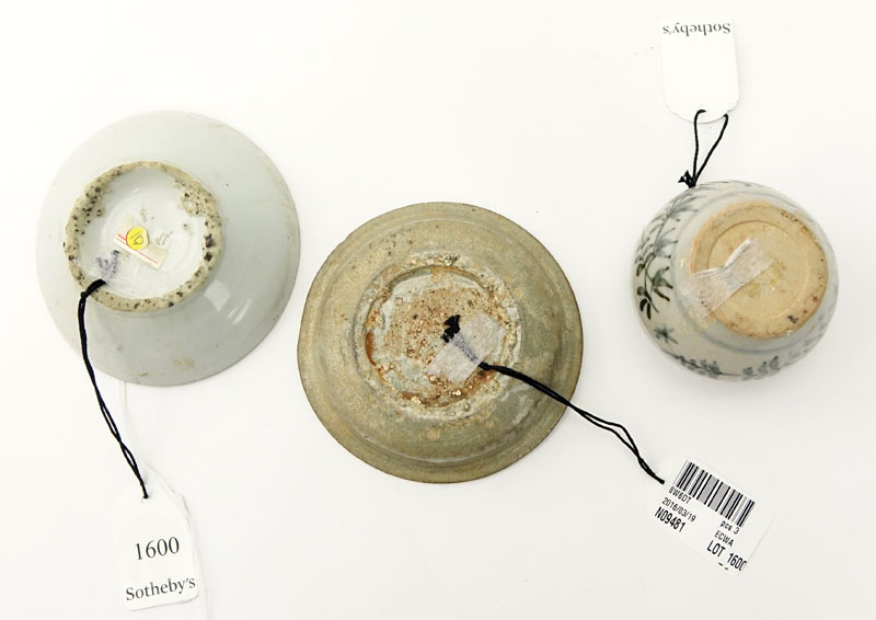 Two 16th - 19th Century Small Glazed Dishes And A Small Jar.