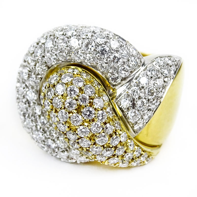 Approx. 3.75 Carat Pave Set Round Brilliant Cut Diamond and 18 Karat Yellow and White Gold Knot Ring.