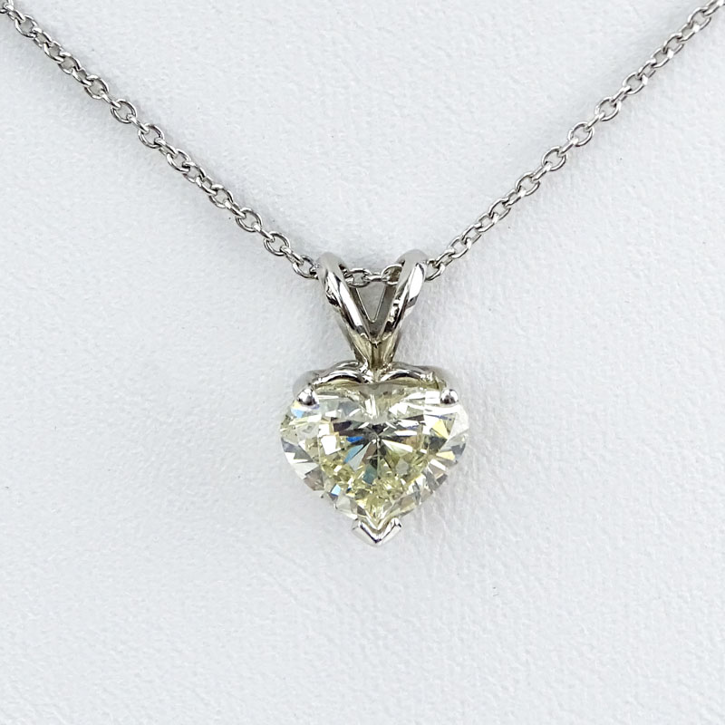 Vintage Approx. 2.22 Carat Heart Shape Diamond and 14 Karat White Gold Solitaire Pendant Necklace.