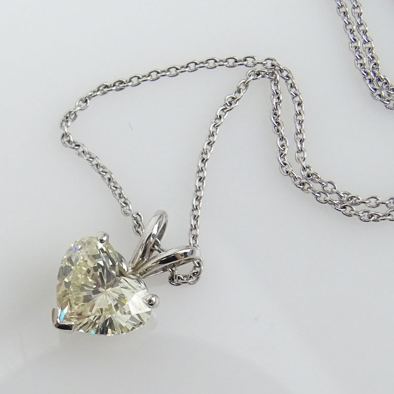 Vintage Approx. 2.22 Carat Heart Shape Diamond and 14 Karat White Gold Solitaire Pendant Necklace.