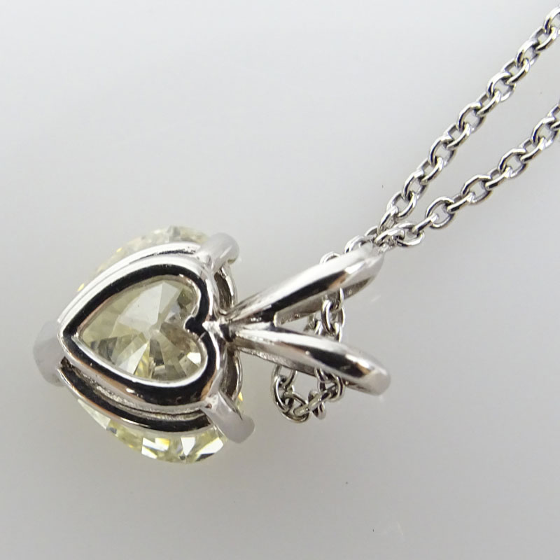 Vintage Approx. 2.22 Carat Heart Shape Diamond and 14 Karat White Gold Solitaire Pendant Necklace.