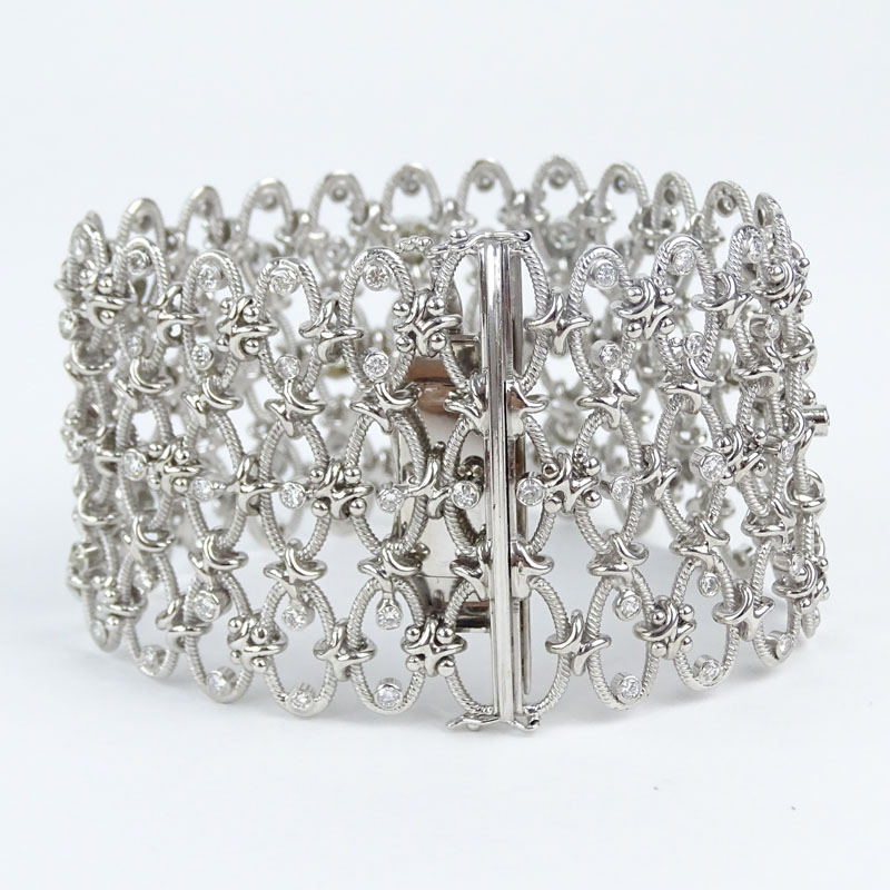 Approx. 10.0 Carat Round Brilliant Cut Diamond and 18 Karat White Gold Wide Mesh Link Bracelet.
