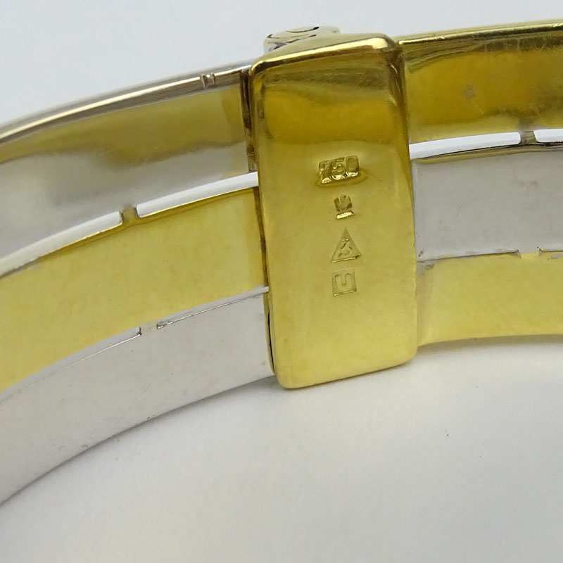 Vintage Approx. 2.45 Carat Round Brilliant Cut Diamond and Heavy 18 Karat Yellow and White Gold Hinged Cuff Bangle.
