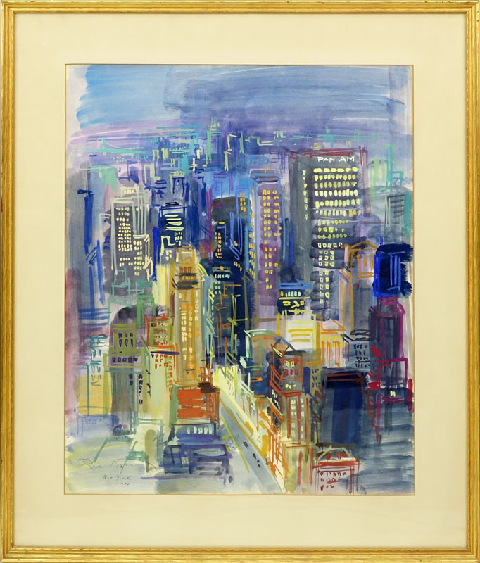 Ru Ben (20th C.) Watercolor on Paper of New York 1964