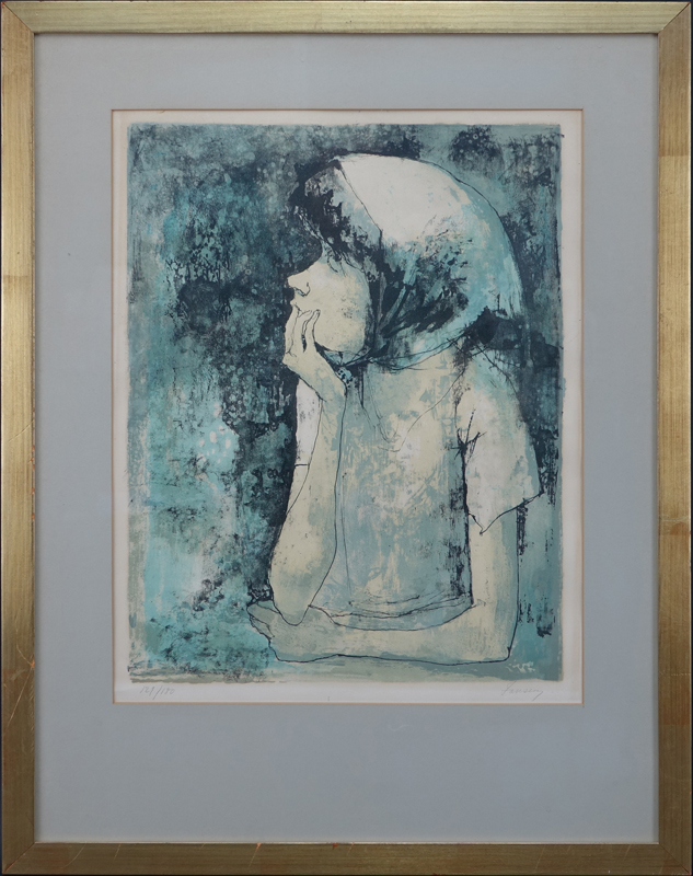 Jean Jansem, French (1920 - 2013) Color lithograph "Girl With Kerchief"