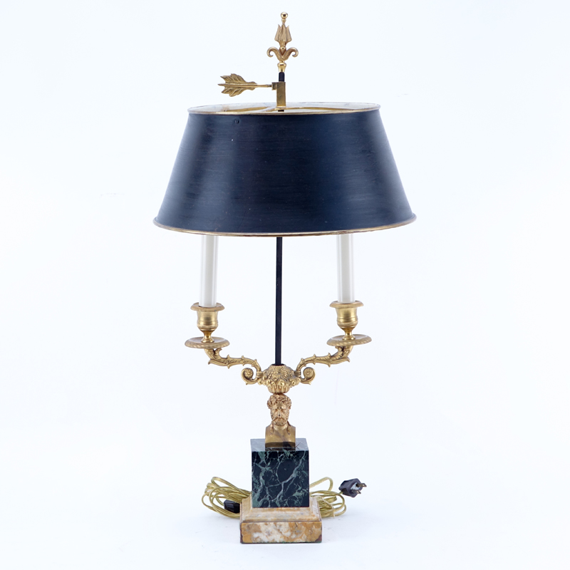 Bronze Figural Bouillotte Lamp With Later Tole Shade