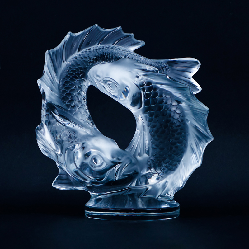 Large Lalique Crystal Deux Poisson (Two Fish) Sculpture