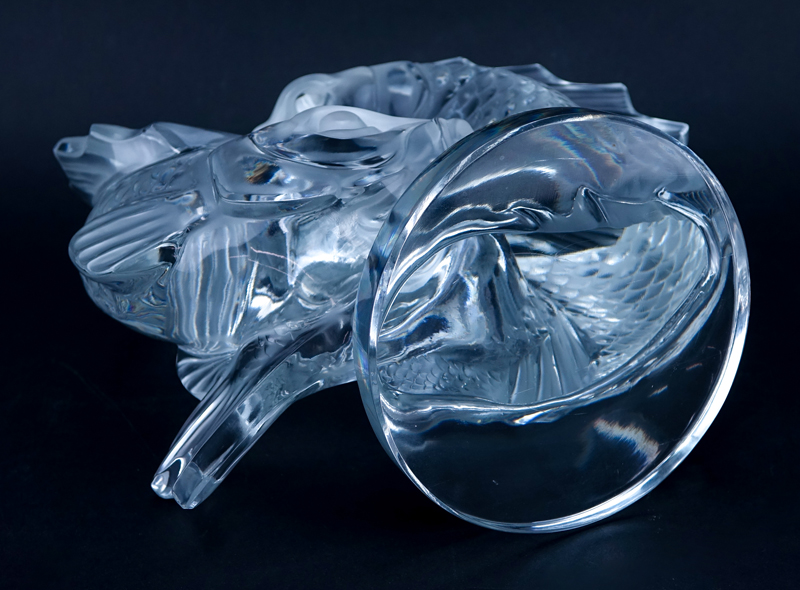 Large Lalique Crystal Deux Poisson (Two Fish) Sculpture