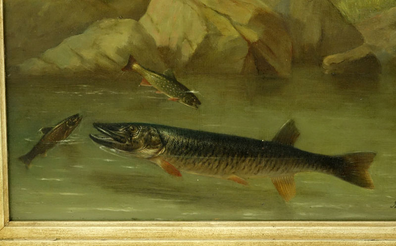 Arnoud Wydeveld, New York/Netherlands (1823 - 1888) Oil on panel "Salmon In River"