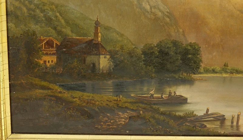 19th Century Continental School Oil On Canvas "Mountain Lake"