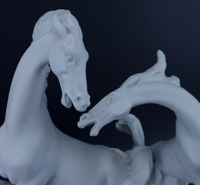 Large Lladro Horse Group in White on Original Stand