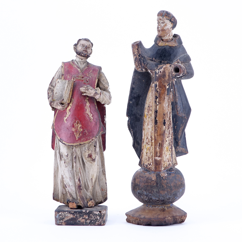 Collection of Two (2) Early Carved Wood Santos Figures