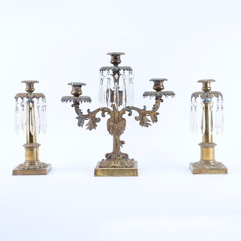 19/20th Century Three (3) Piece Bronze Candelabra Set