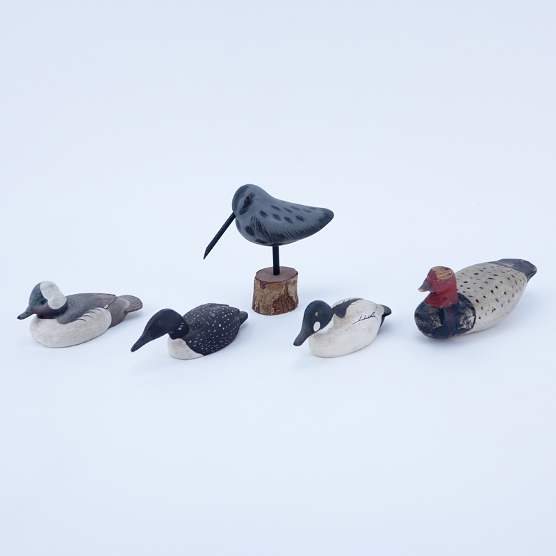 Collection of Five (5) Carved Wood and painted Small Duck Decoys