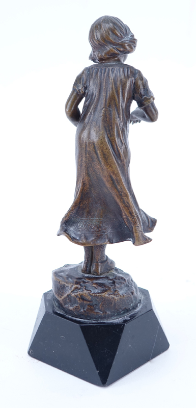 Art Nouveau Style Bronze Sculpture of a Young Girl Mounted on Marble Base