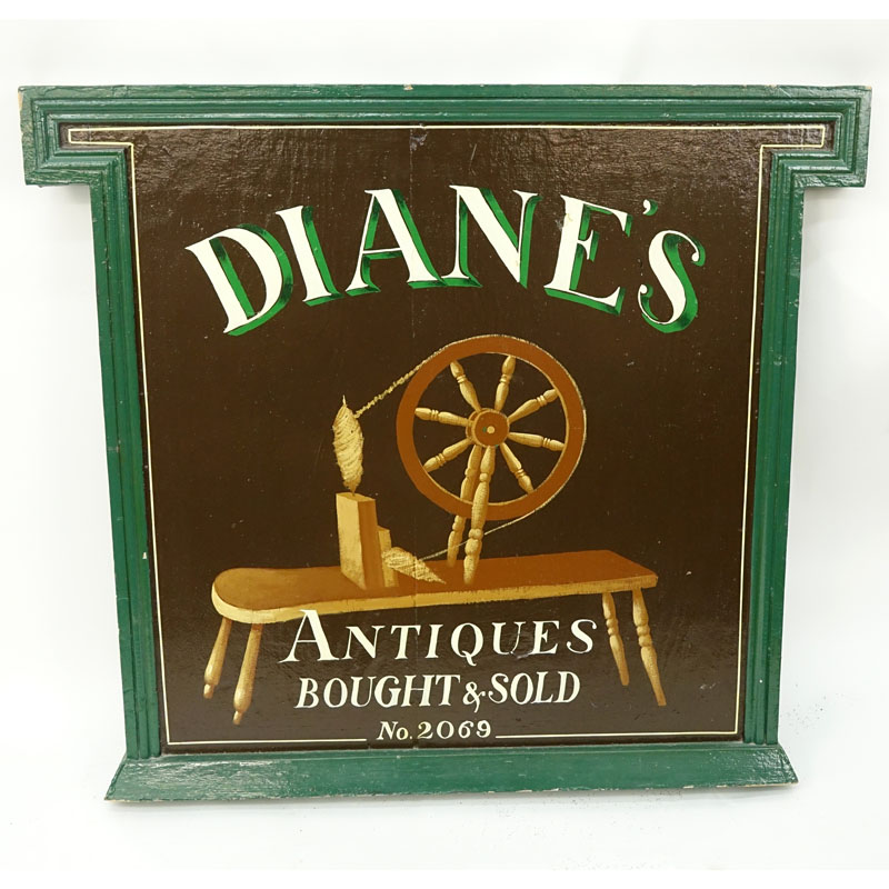 Early 20th Century "Diane's Antiques" Hand Painted Double Sided Advertising Sign