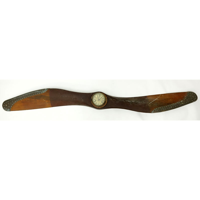 Antique Seth Thomas Ship's Clock affixed to Large Wooden and Metal Mounted Plane Propeller