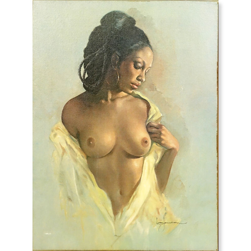 Leo Jansen, American (1930 - 1980) Oil on canvas "Portrait Of A Nude Woman" Signed lower right