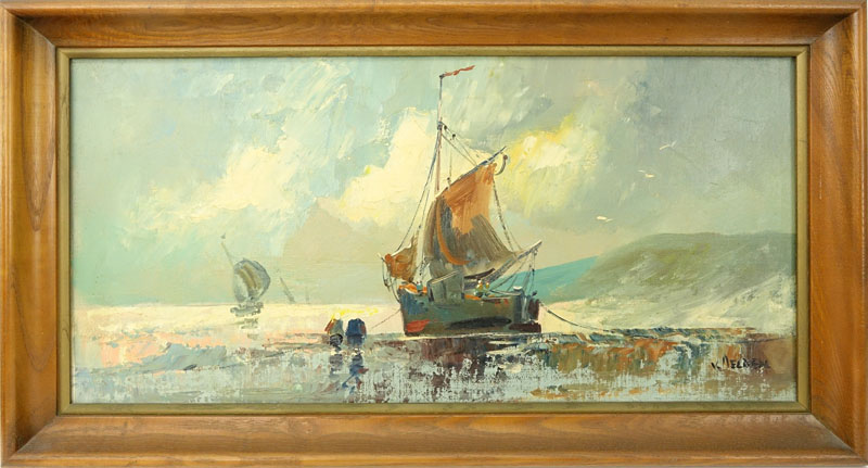 Jan Van Delden, Dutch (early 20th century) Oil on canvas "Ashore"