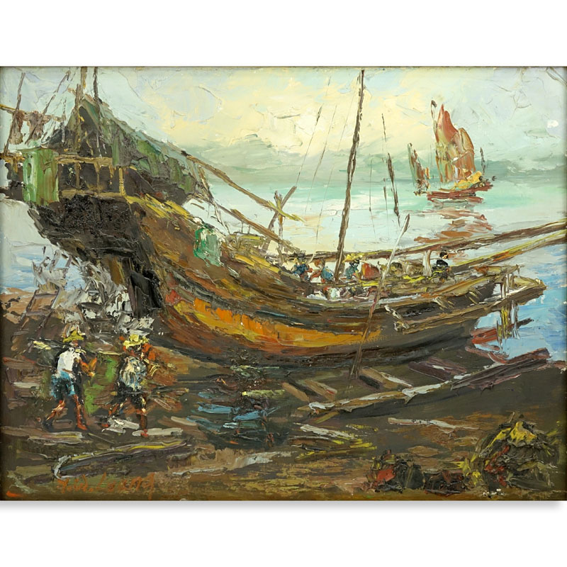 Wan Yin Leung, Chinese (born 1960) Oil on canvas "Busy Harbor"