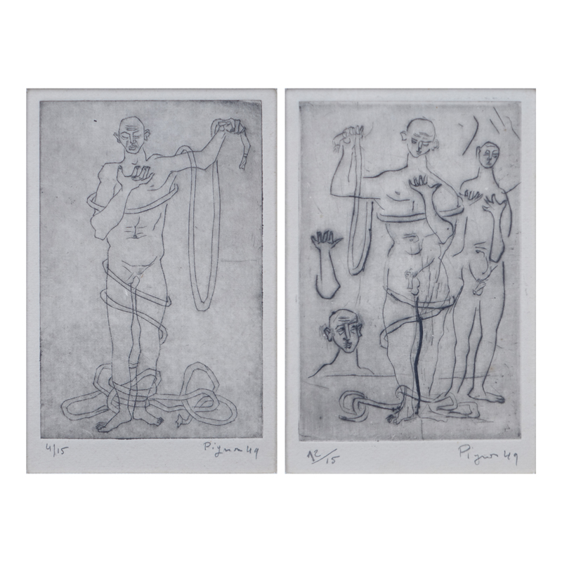 Edouard Pignon, French (1905-1993) Pair of Etchings "Nude Male Figures" Signed and numbered 12/15, 4/15 in pencil