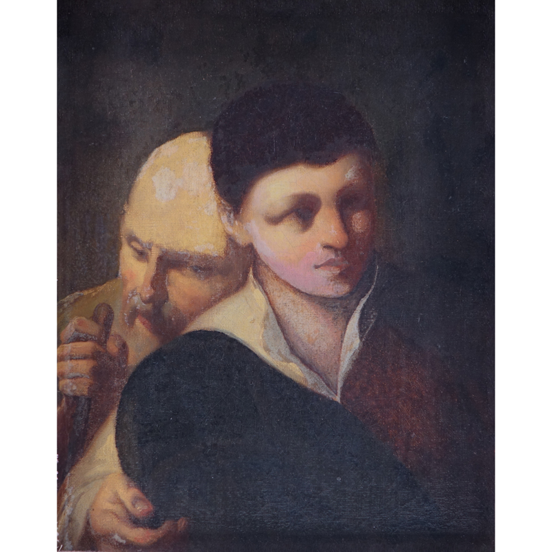 19/20th Century European School Oil On Canvas "Man & Boy" Unsigned