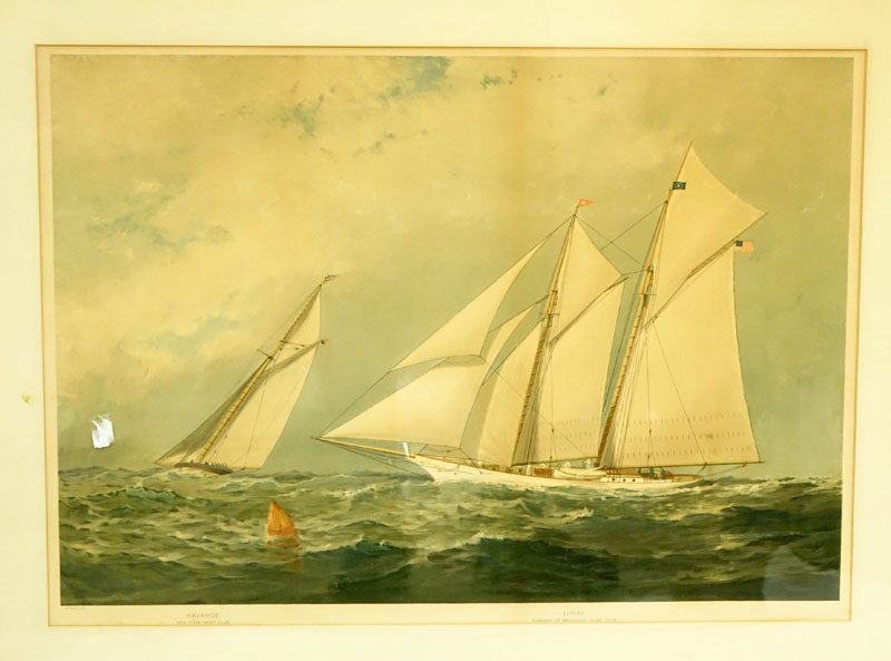 Two (2) Large Vintage American Yacht Color Lithographs