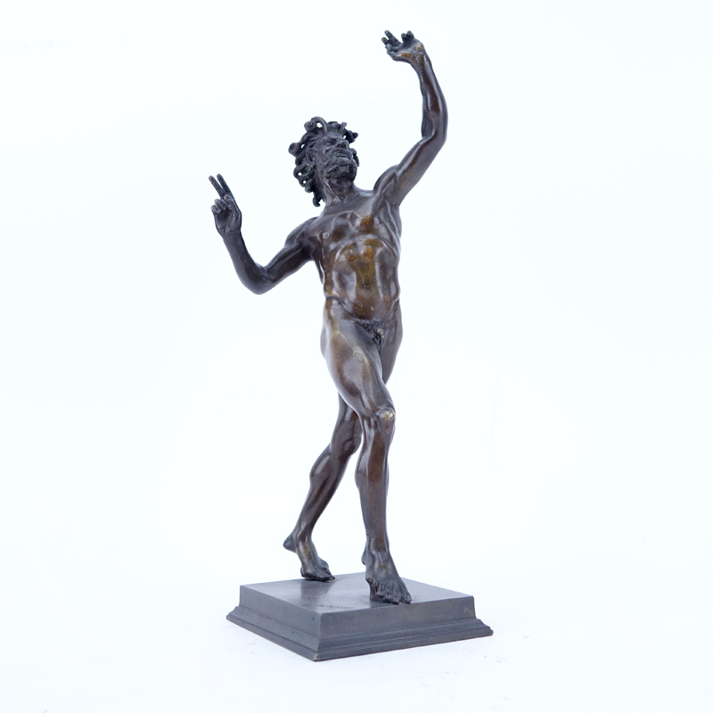 Bronze Sculpture of a Dancing Satyr/Pan Signed V