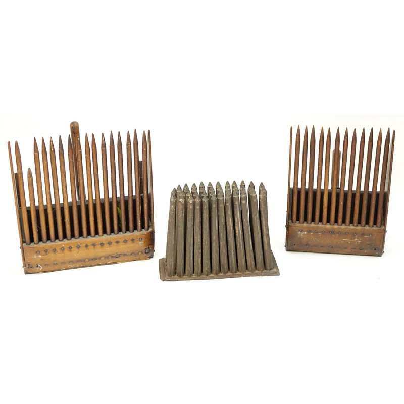 Two Antique Wood Cranberry Rakes And A Metal Candle Mold