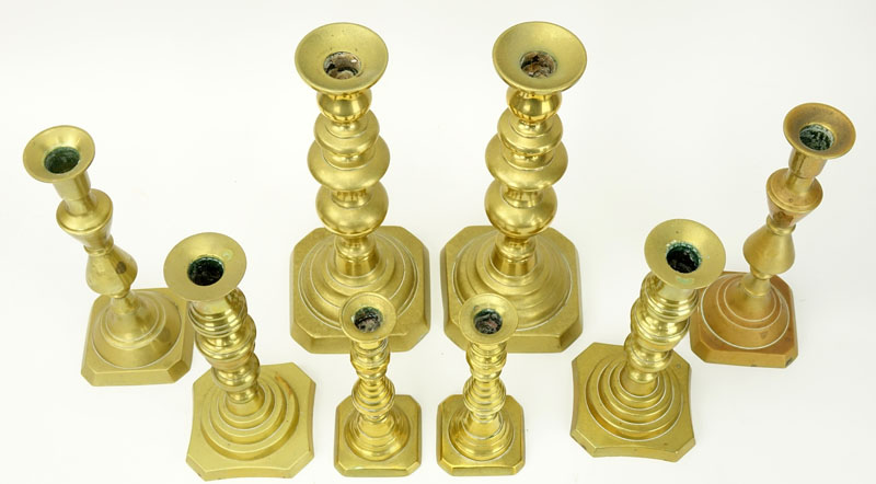 Collection of Four (4) Pair Brass Candlesticks