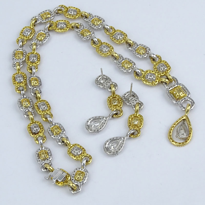 20.0 Carat Radiant Cut and Round Brilliant Cut Fancy Light Yellow Diamond, Platinum and 18 Karat Yellow Gold Pendant Necklace