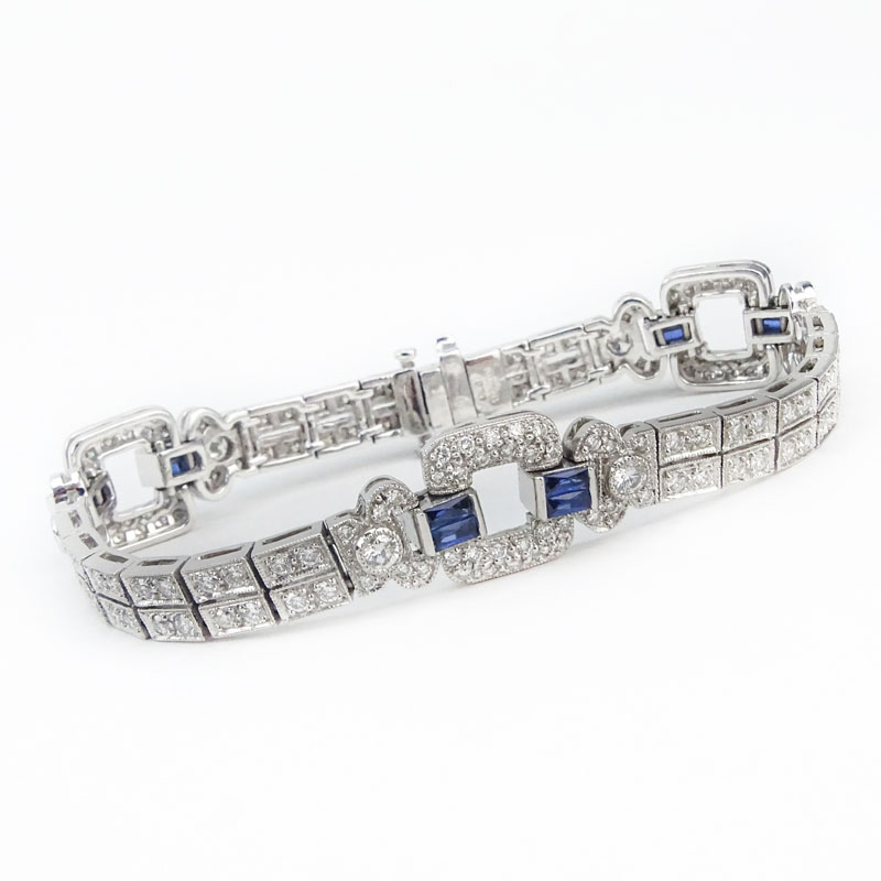 3.04 Carat Pave Set Round Brilliant Cut Diamond, 1.07 Carat Sapphire and Platinum Bracelet. 