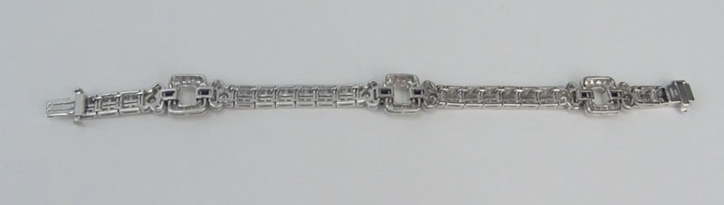 3.04 Carat Pave Set Round Brilliant Cut Diamond, 1.07 Carat Sapphire and Platinum Bracelet. 