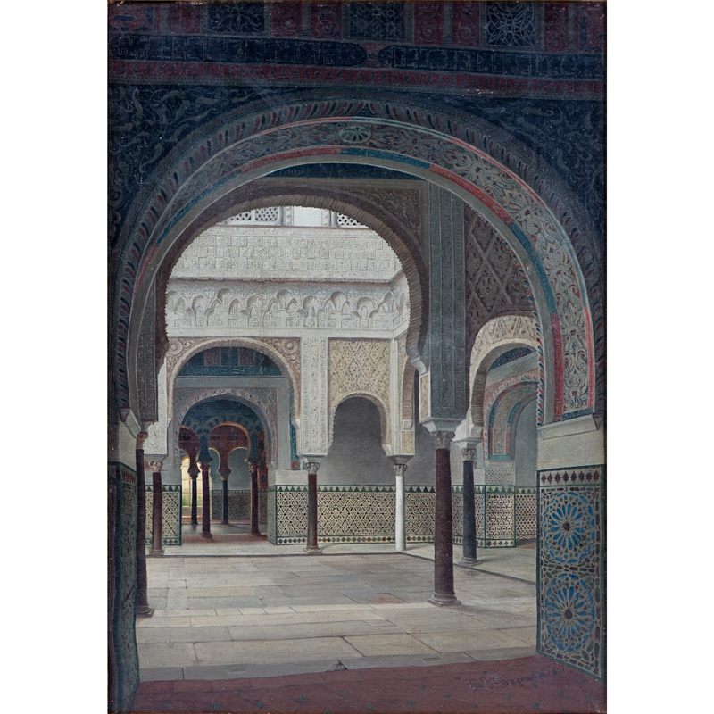 Attributed to: Vasili Vasilievich Vereshchagin, Russian (1842-1904) Oil on Canvas, Mosque Interior