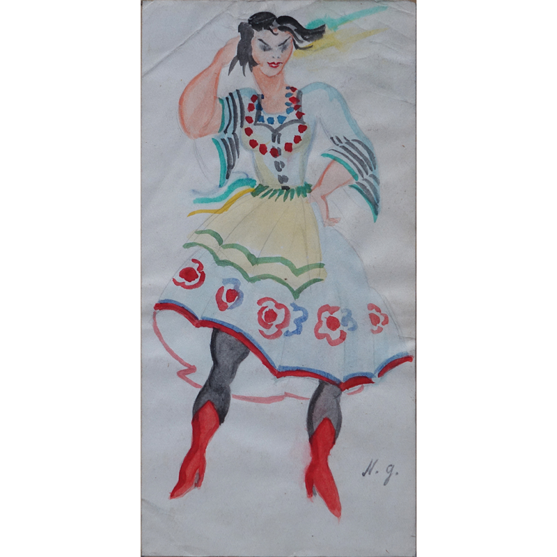 Natalia Sergeevna Goncharova, Russian (1881-1962), Watercolor, Woman in...