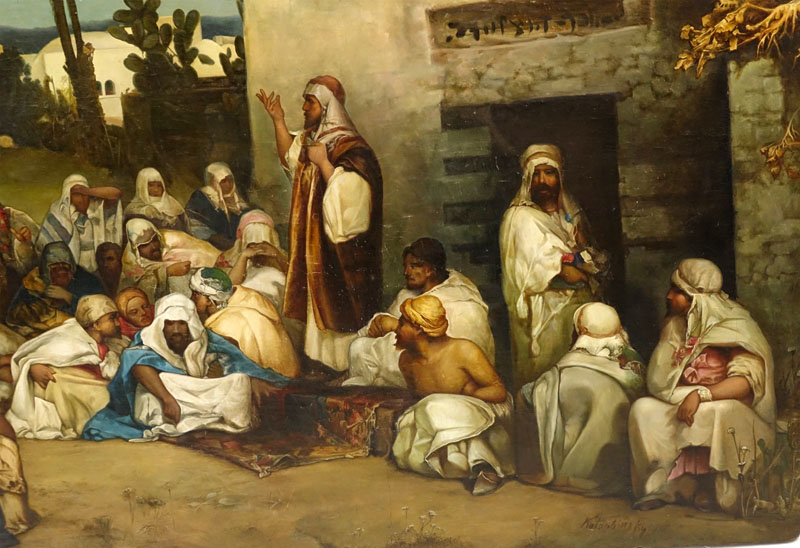 Follower of: Vasily (Wilhelm) Alexandrovich Kotarbinsky, Russian (1849 - 1921) Oil on board "Christ Preaching At Capernaum"