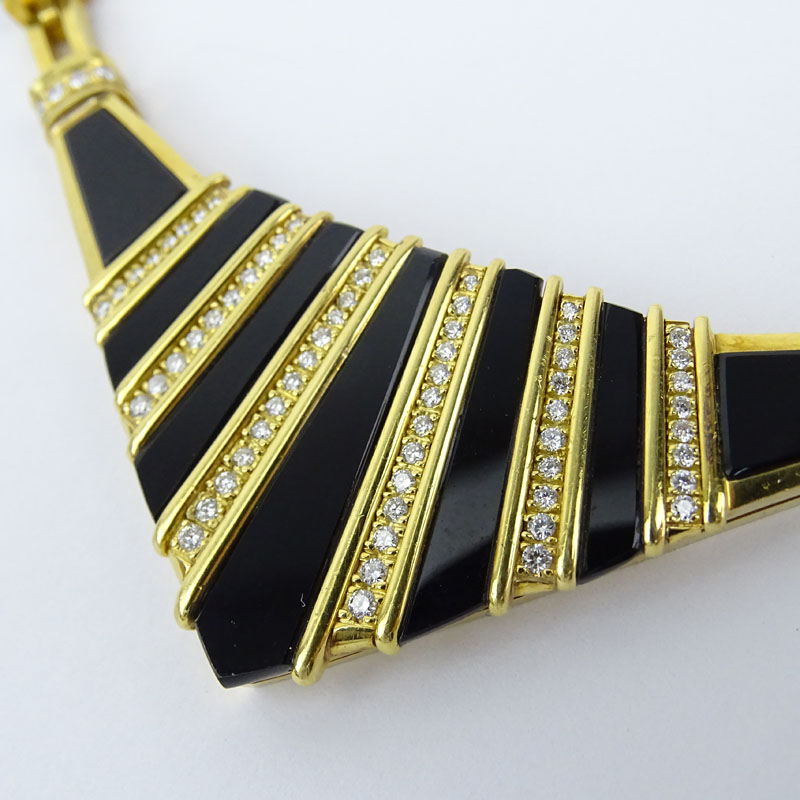  3.0 Carat Round Brilliant Cut Diamond, Black Onyx and 18 Karat Yellow Gold Pendant Necklace. 