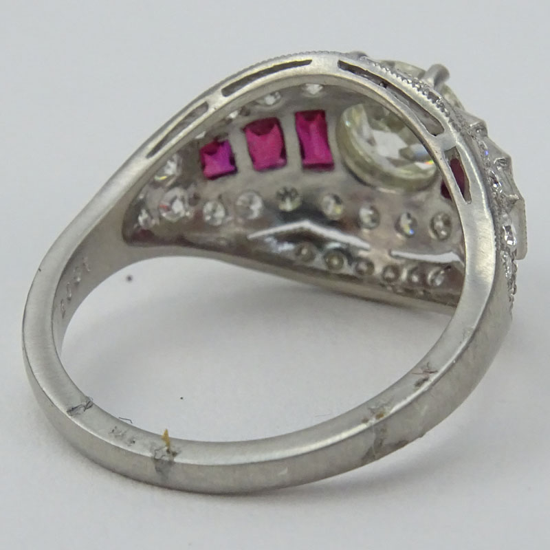  1.50 Carat Diamond, .60 Carat Ruby and Platinum Ring