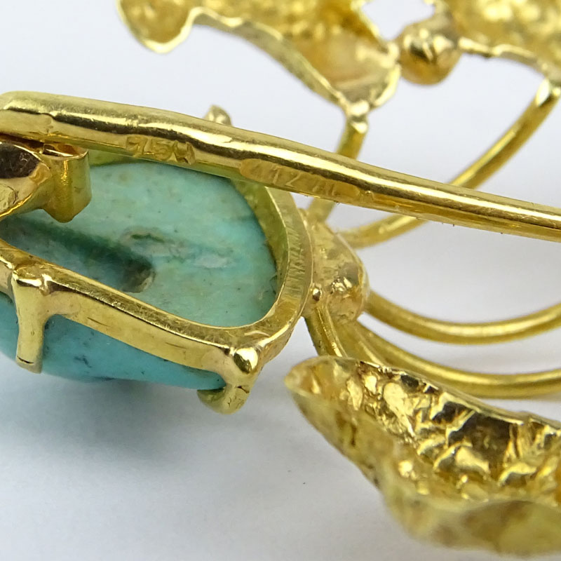 Two Vintage 18 Karat Yellow Gold and Turquoise Brooches