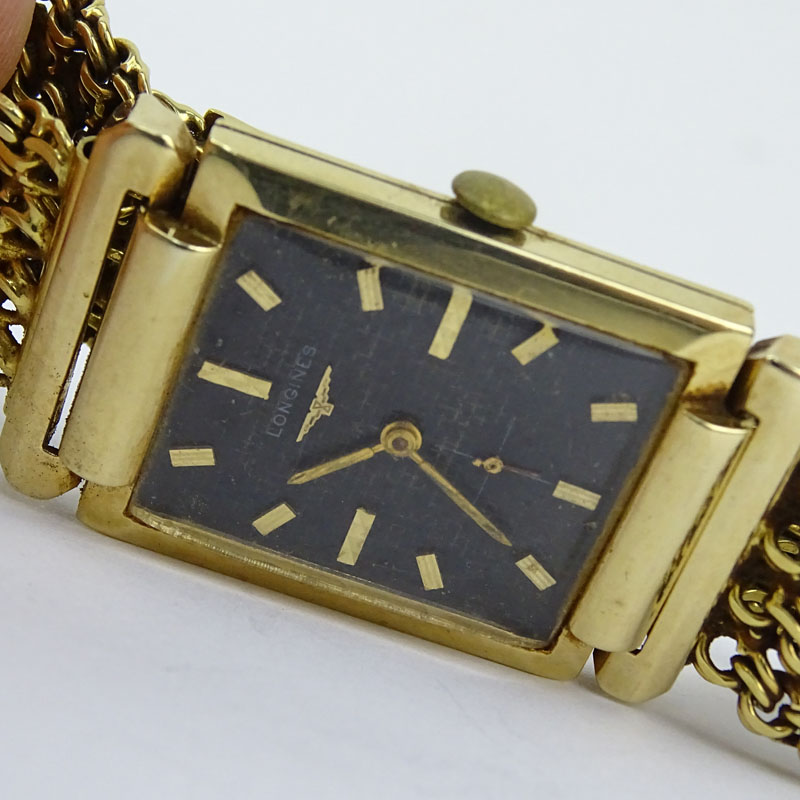 Men's Vintage Longines 14 Karat Yellow Gold Watch with 18 Karat Yellow Gold Link Bracelet and with Manual Movement