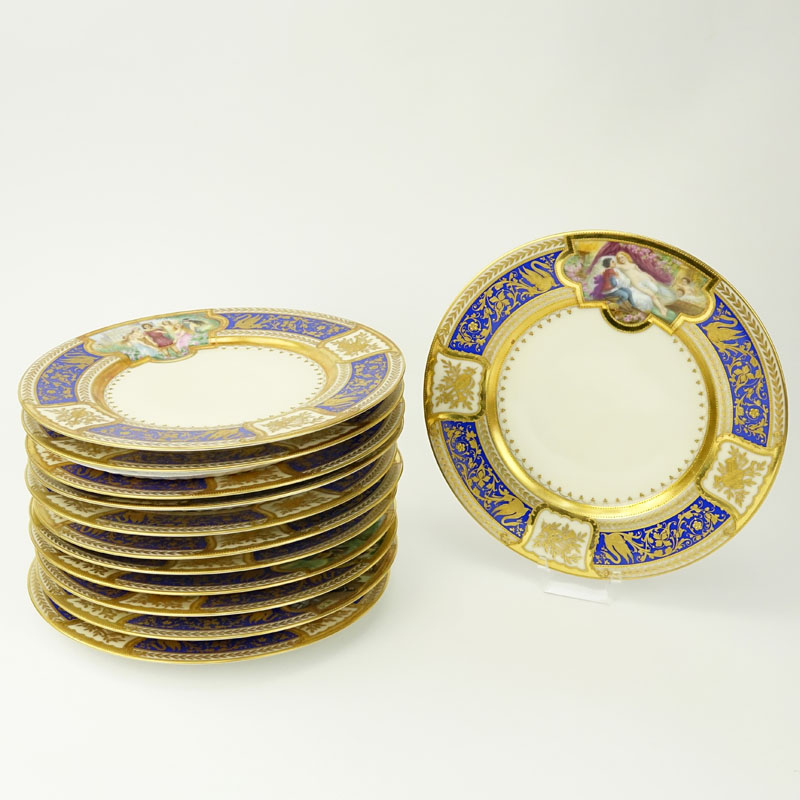 Twelve (12) Fine Hutschenreuther Early 20th Century Hand Painted Cabinet Plates