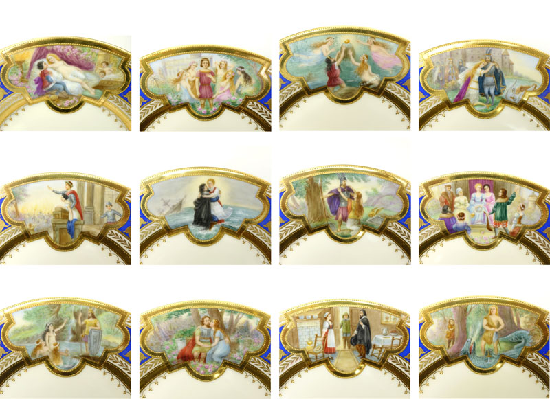 Twelve (12) Fine Hutschenreuther Early 20th Century Hand Painted Cabinet Plates