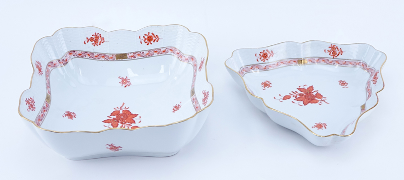 Herend Chinese Bouquet (Rust) Porcelain Salad Serving Bowl and Triangular Vegetable Bowl