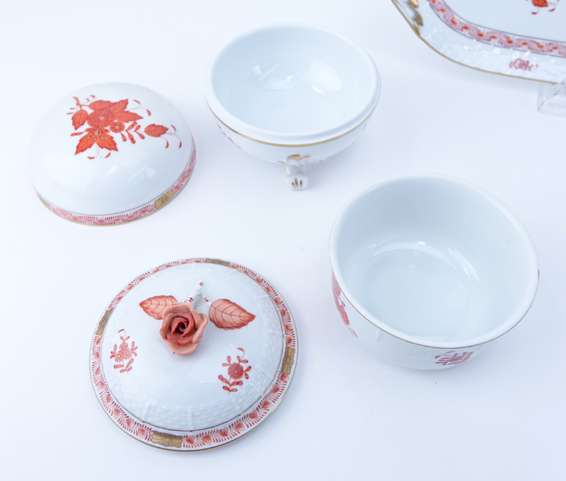 Five (5) Piece Herend Chinese Bouquet (Rust) Porcelain Tableware