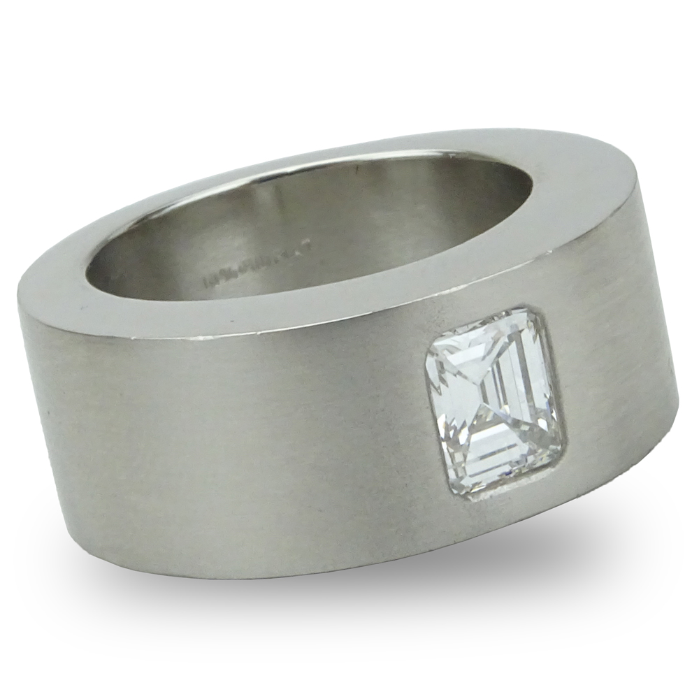 1.20 Carat Emerald Cut Diamond and Heavy Platinum Ring.