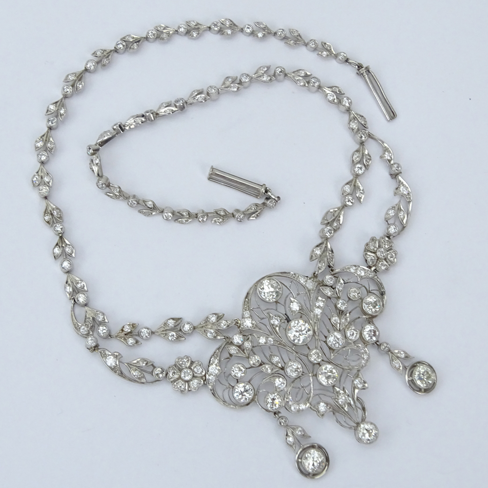 Antique Belle Epoque Old European Cut Diamond and Filigree Platinum Necklace