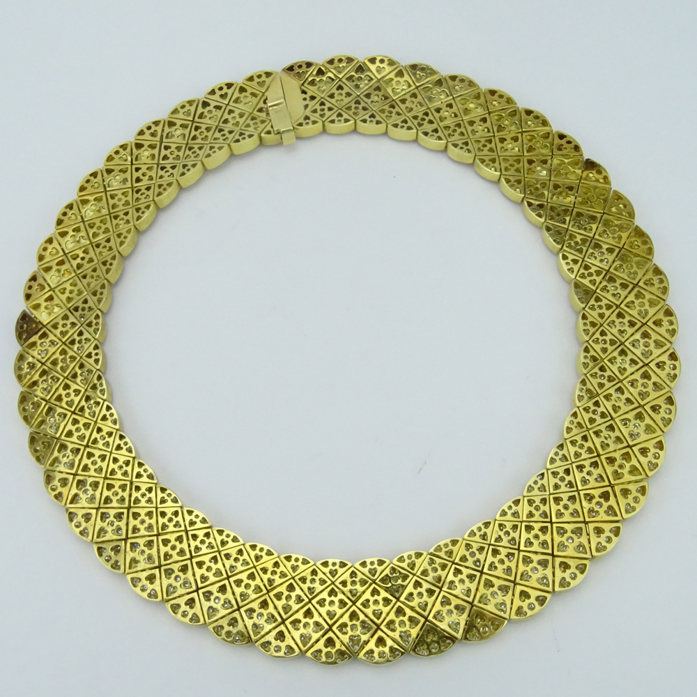 50.0 Carat Pave Set Round Brilliant Cut Diamond and 18 Karat Yellow Gold Necklace.