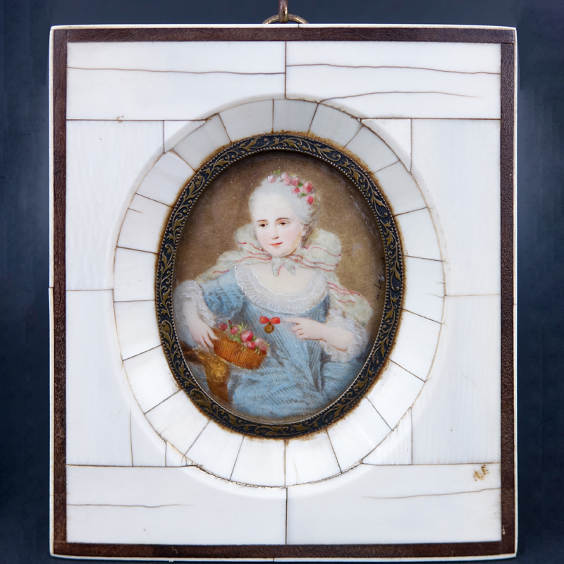 19th Century Victorian Miniature Portrait Painted on Ivory and in Ivory Frame