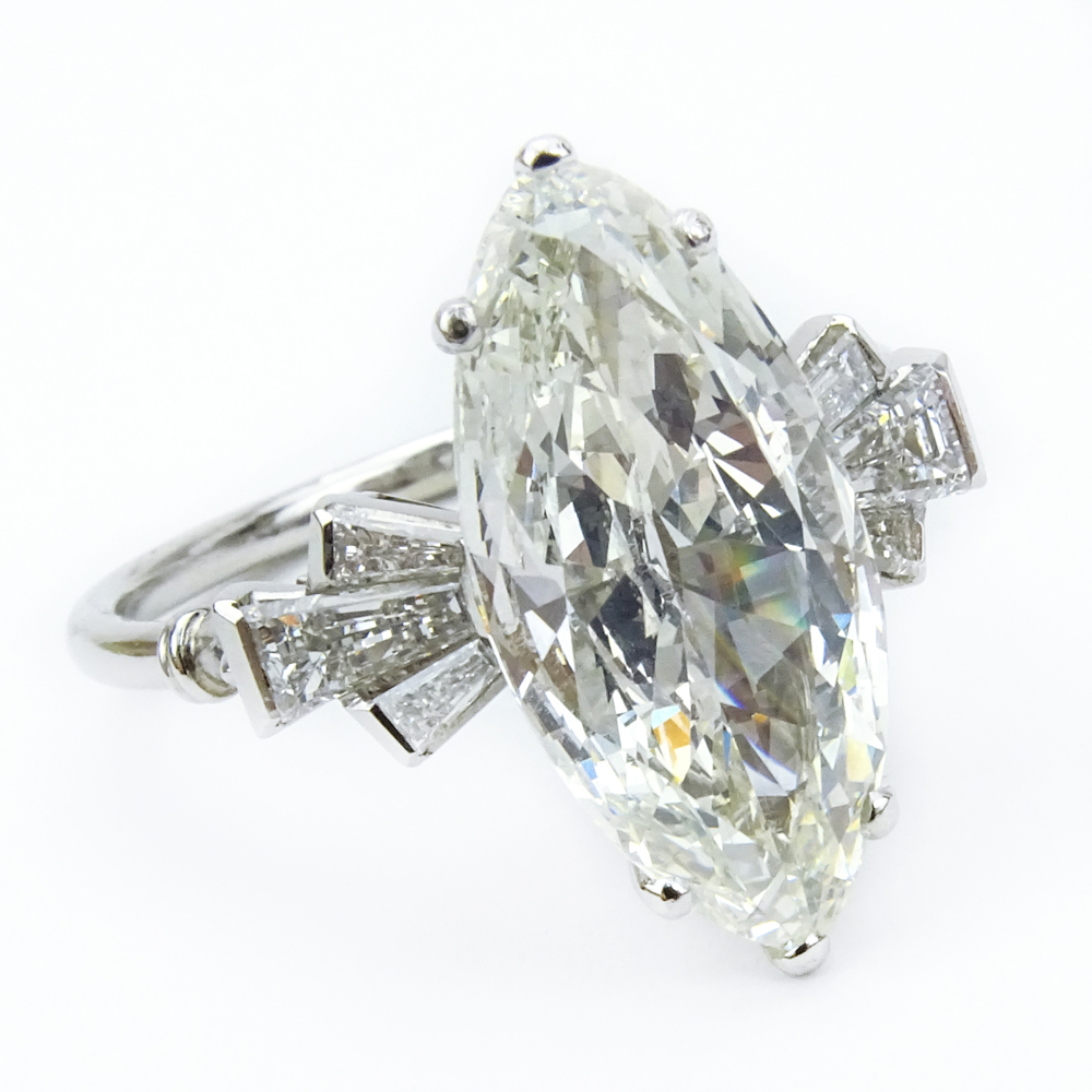 3.57 Carat Antique Marquise Cut Diamond and Platinum Engagement Ring.