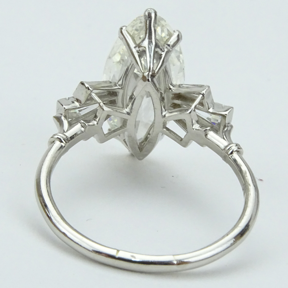 3.57 Carat Antique Marquise Cut Diamond and Platinum Engagement Ring.